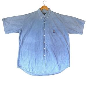 VTG Hunt Club Mens XL Blue Short Sleeve Button Down Shirt Wrinkle Free Crest
